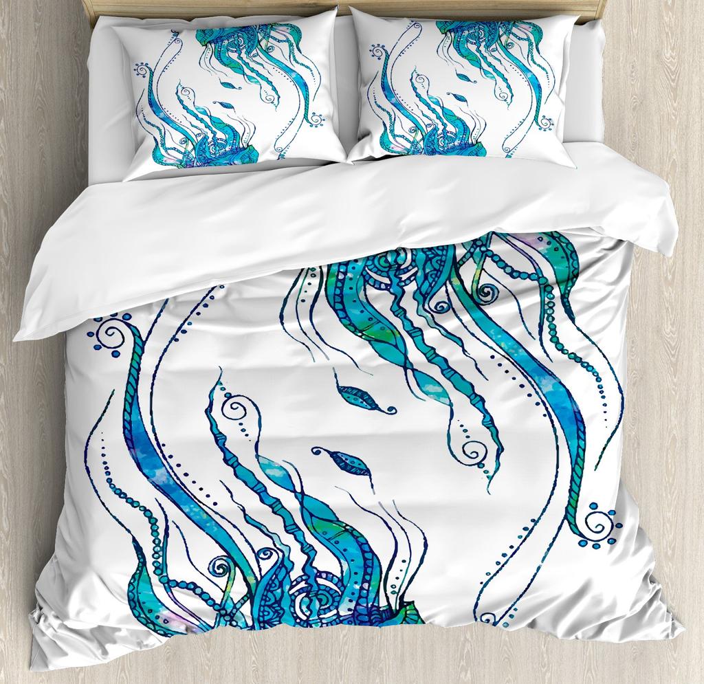 Teal Comforter Cover Set King Size Ocean Decor,Jellyfish Duvet Cover Bedding Set Ocean Bedroom Decor Quilt Cover 1 Pillowcase