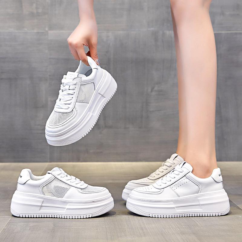 Leather women's board shoes flat single shoes casual sports shoes ins style muffin heightening shoes casual versatile