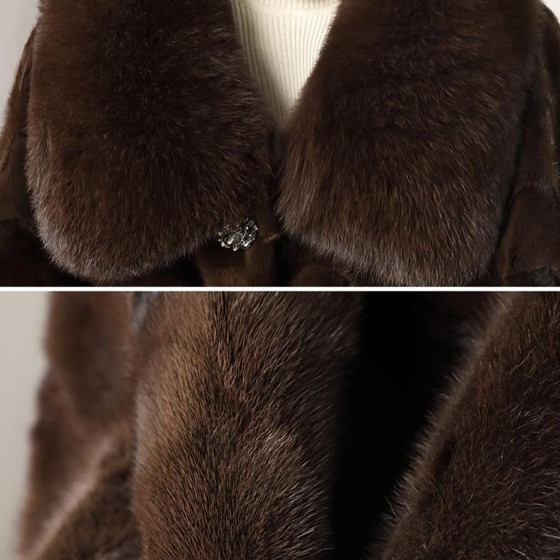Winter Women's Mink Coat Fluffy Luxury Mid-Length Fur Coat with Fox Fur Collar