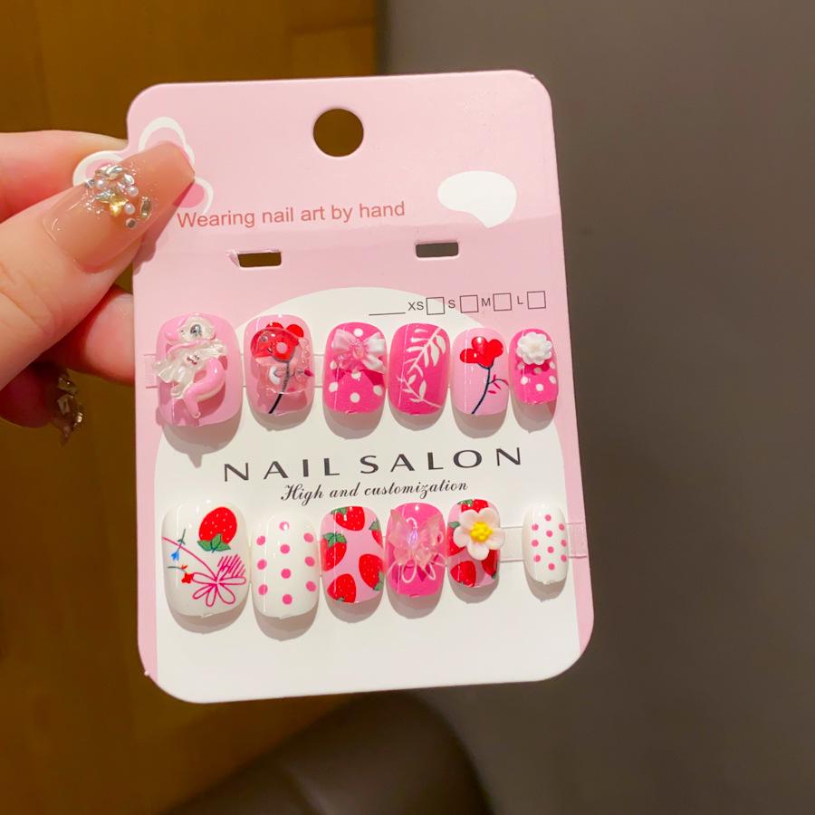 Children's Long-Style Wearable Nail Stickers with Jelly Glue - Cute, Fresh, and Removable Nail Art for Girls