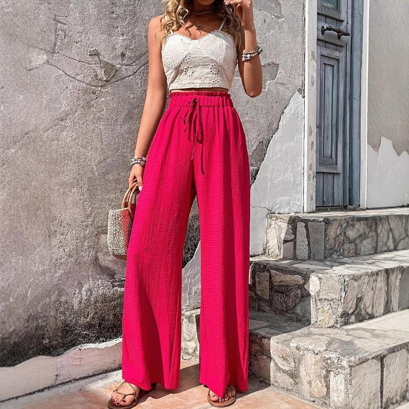 Women's Spring and Summer New Style Fashionable and Versatile Bubble Check Casual Wide Leg Pants