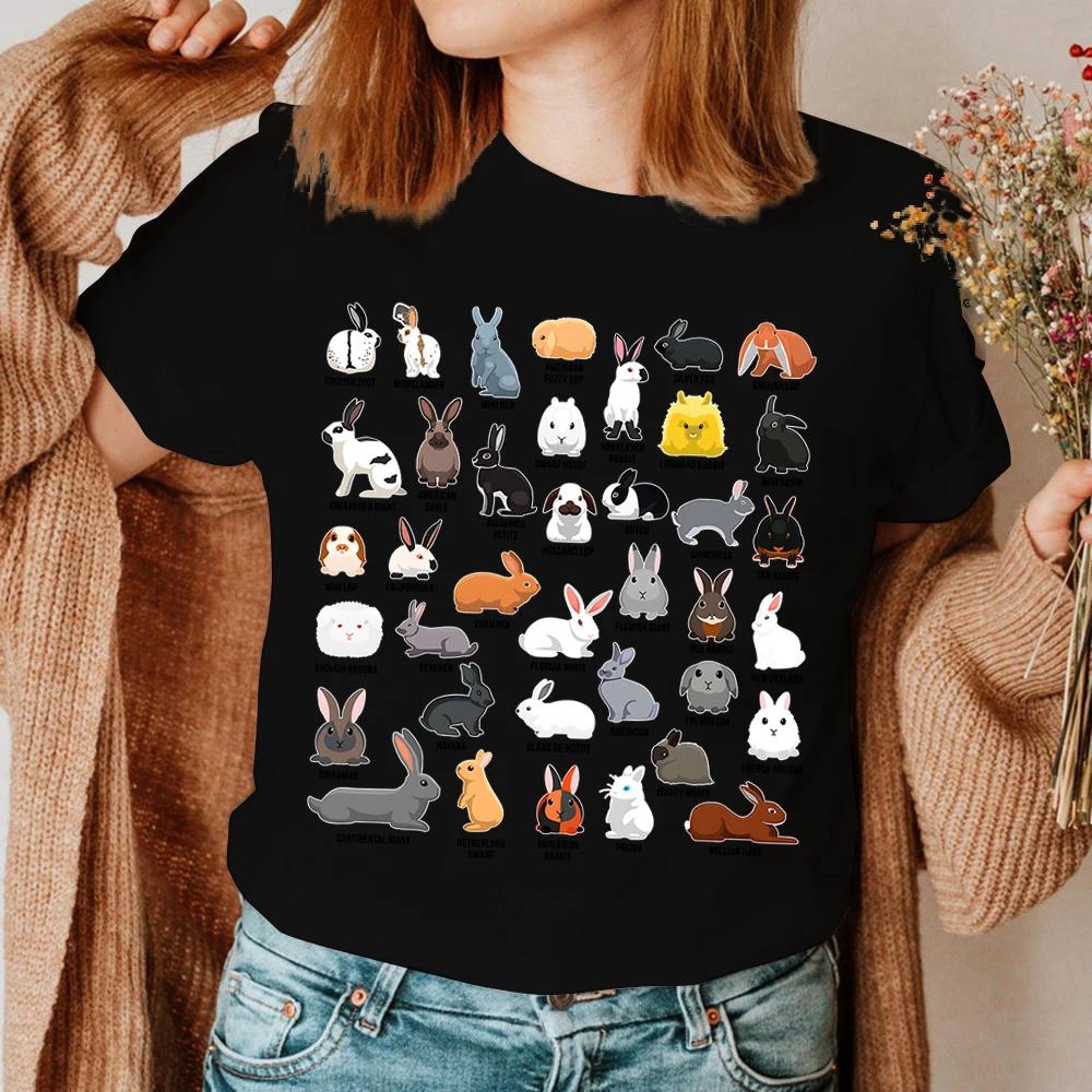 Kawaii Kaninchen Sommer Damen T-Shirt Arten von Kaninchen Aufdruck Oberteile Kurzärmelig Lässig Damen T-Shirts Rundhals Persönlichkeit Kleidung