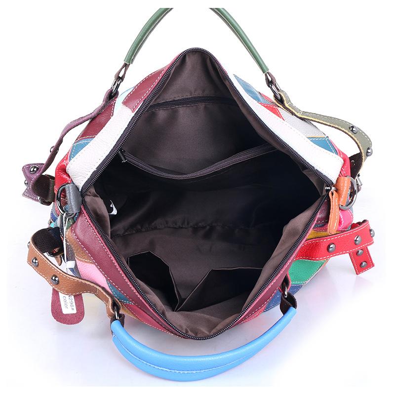 Women'S Bag Large Bag Sheepskin Colorful Portable Shoulder Messenger Bag Splicing Contrasting Color Tote Bag