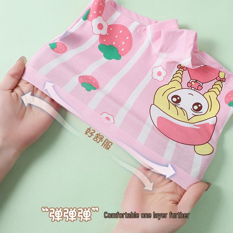 Bawełniane szorty bokserki dla dziewcząt, klasa A, antybakteryjne - Uroczy wzór z kreskówki dla dzieci i uczniów