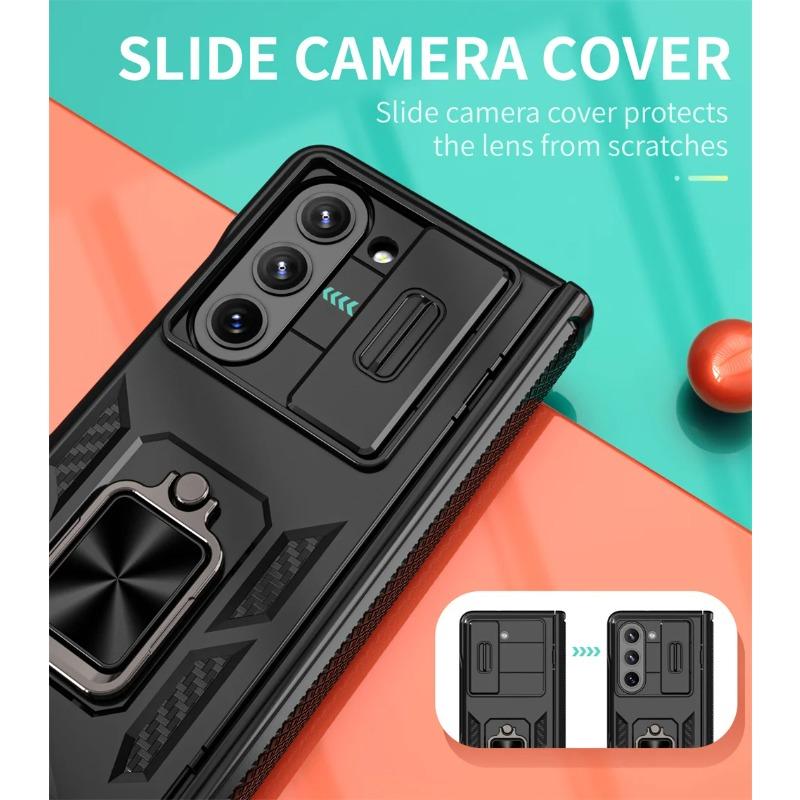 Hinge Protection Phone Case for Samsung Galaxy Z Fold 6 5G Heavy Duty Protective Cover with 360° Magnetic Ring Stand Kickstand
