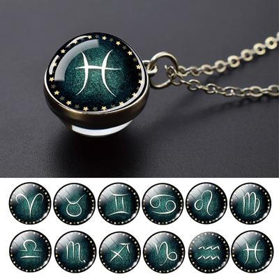 Nowa moda 12 konstelacji szklana kula wisiorek naszyjnik znak zodiaku naszyjnik dla mężczyzn prezent urodzinowy dla kobiet