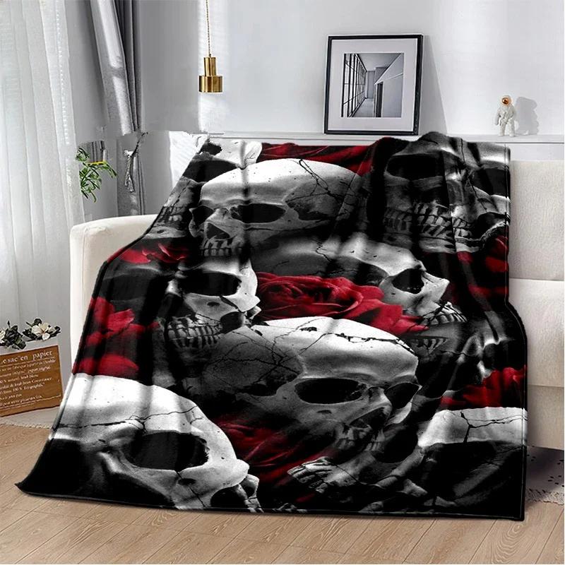 Skull Series Flower Blanket Quilt Throw Bedspread Flannel Couch Travel Bedding Halloween Gifts