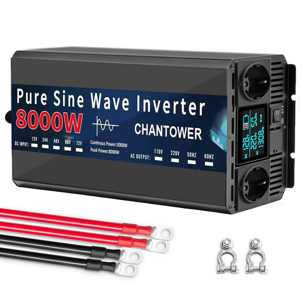 Pure Sine Wave Inverter 12V 220V 220W-10000W DC To AC Europe Socket Power Voltage Converter Car Solar Inverter Charger Adapter