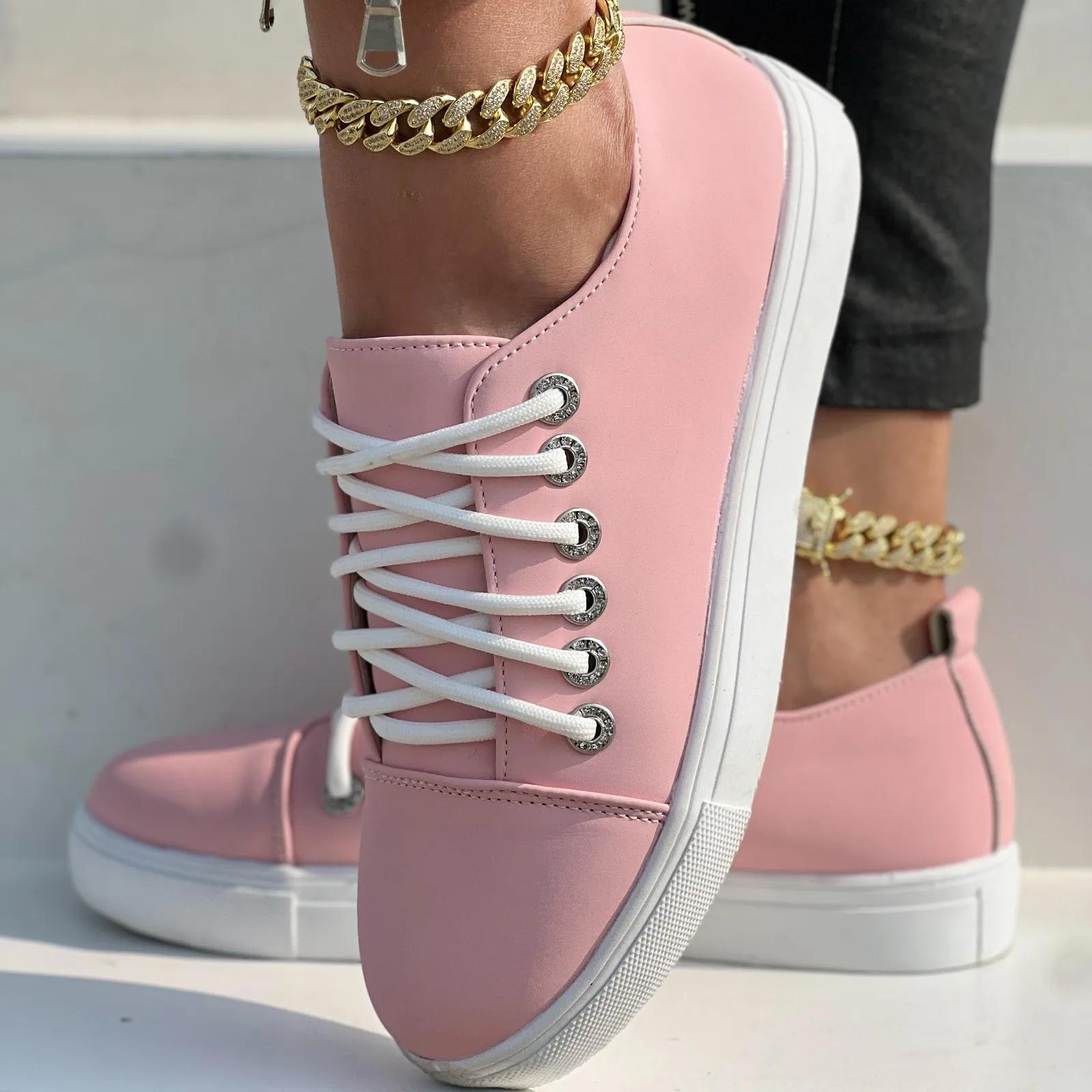 

fashion Pink Shoes Women Fashion Round Toe Platform Shoes Large Size 43 Women Casual Shoes Lace Up Flats Women Loafers Zapatos Mujer