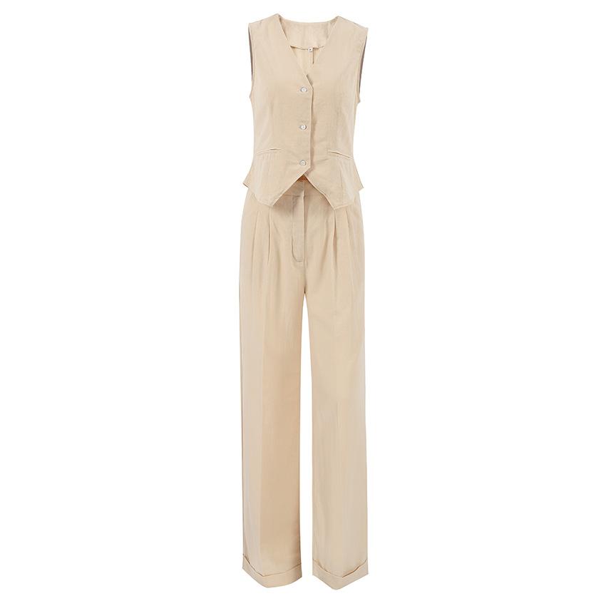 Costum de vară din bumbac și in, fără mâneci, vestă vestă vestă pantaloni, costum pentru femei 1116 Nouă modă casual europeană și americană, piesă vestimentară din două piese pentru femei