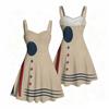 Women Plus Size Off Shoulder Strappy Sleeveless Vintage American Flag Printed Fitted Waist Flared Dress