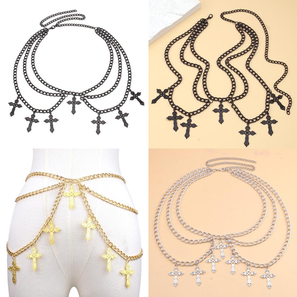 Eur American Fashion Cross Pendant Waist Chain With Layered Body Chain For Adults