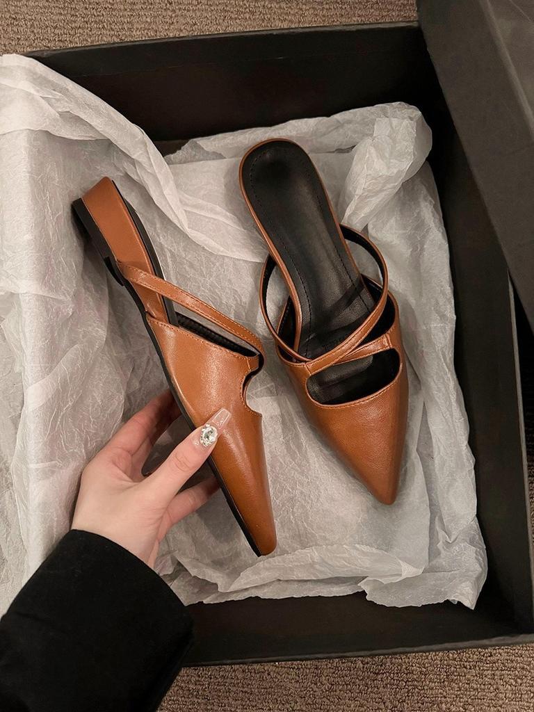 French thick heel temperament bag head half slippers women's shoes wear 2025 new spring and summer pointed retro style single shoes