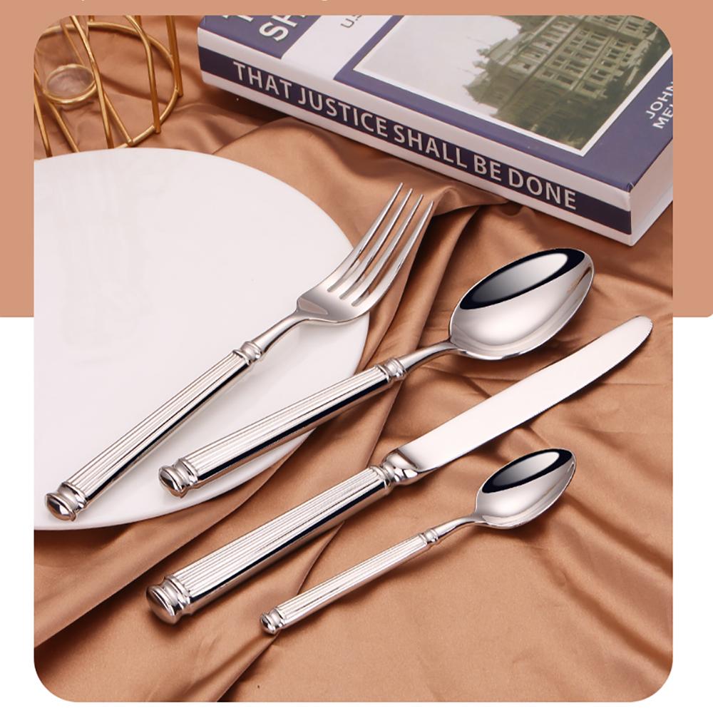 12/16/20 Pieces Sliver Tableware Set Stainless Steel Cutlery Elegant Dinnerware Vintage Knife Spoon Fork Set Kitchen Utensils