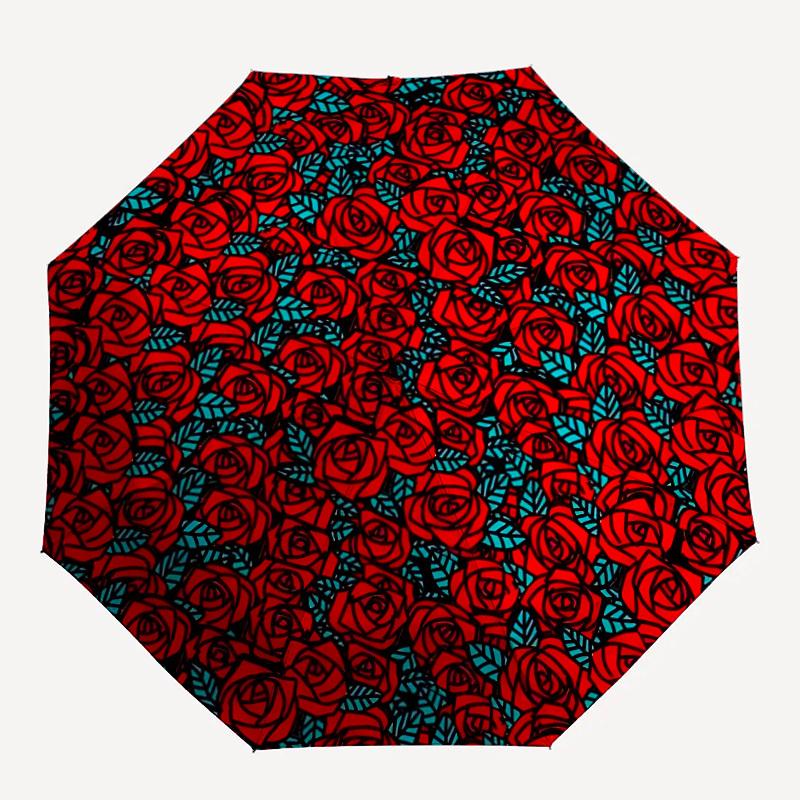 

1pc Rose PatternAutomatic Folding Umbrella, Portable & Foldable Design with 8 Ribs, Casual Outdoor Accessory yy250804271
