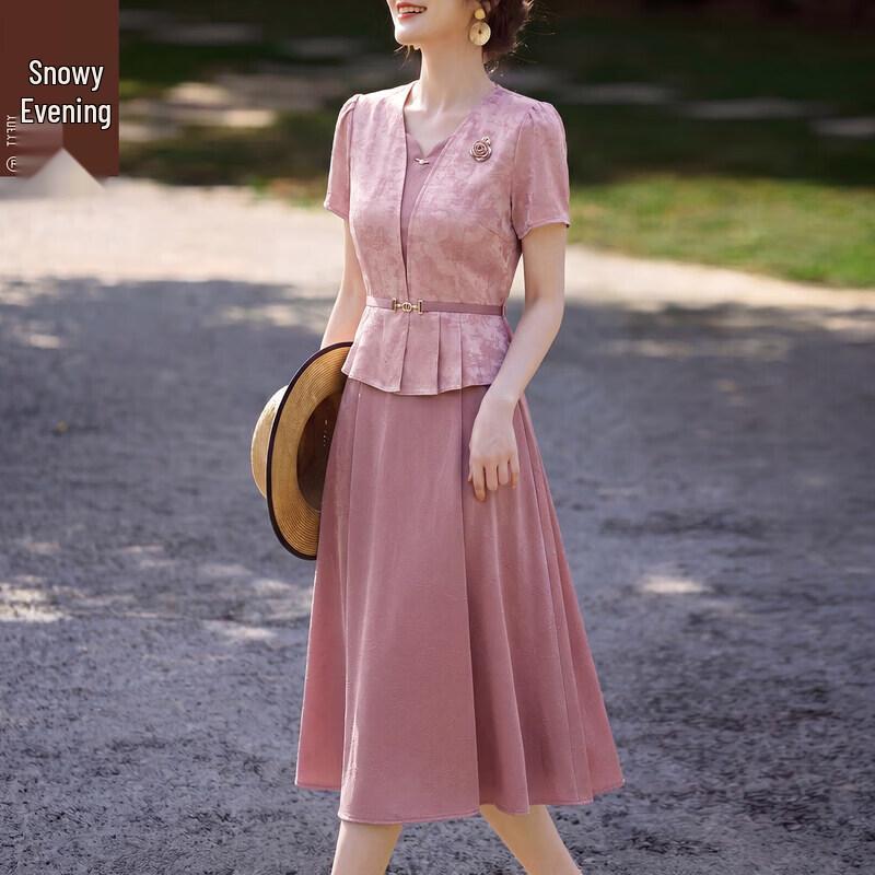 XUEXI Women s Summer Fake Two-Piece Short-Sleeve Dress 2XL