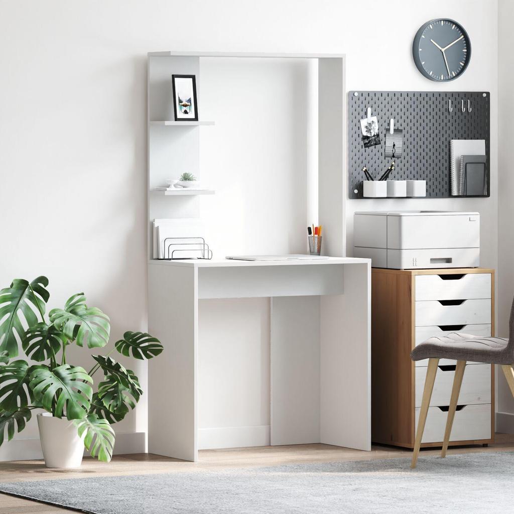 vidaXL Weißer Computertisch Weiß Holzwerkstoff Mittel Computertisch