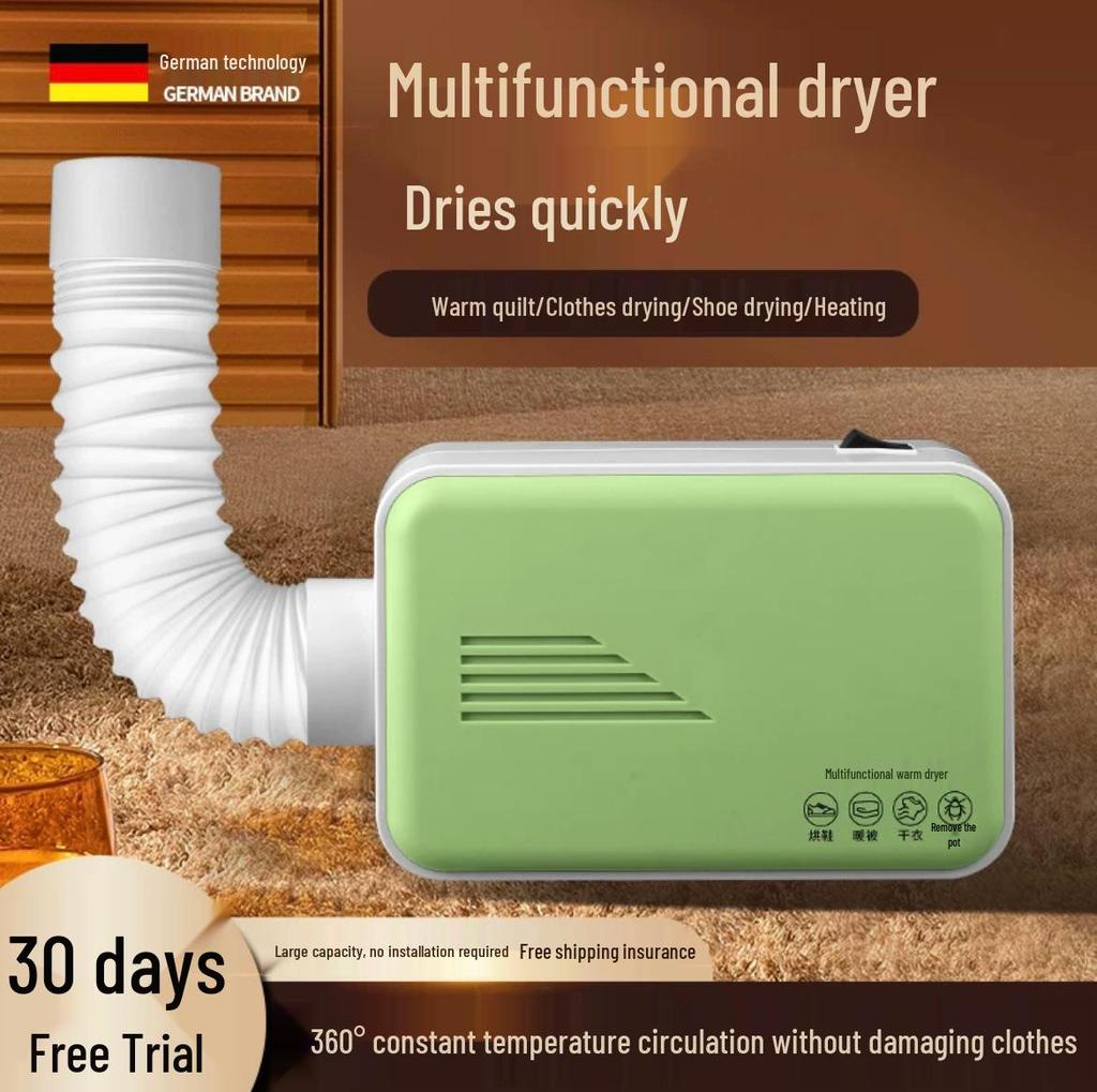 Compact Multifunctional Dryer: Quick Dry for Shoes, Clothes, and Blankets with Dust Mite Removal for Home and Dorm Use.