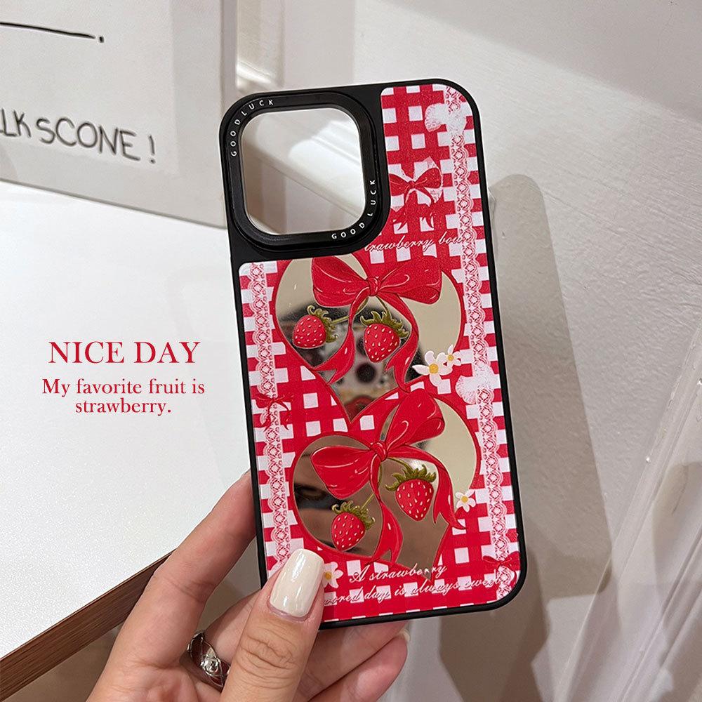Strawberry Photo Frame Mirror for Apple 17PROMAX Love Bow iPhone16 Mirror Anti-drop Protective Cover
