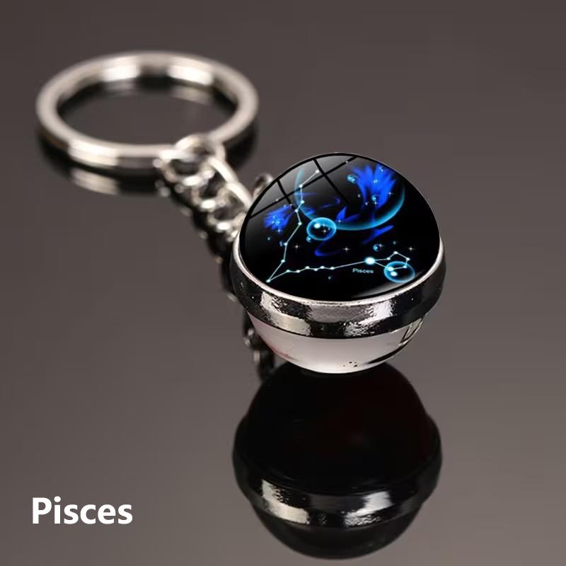 12 Constellations Luminous Car Keychain Glass Ball Zodiac Key Ring Starry Sky Pendant