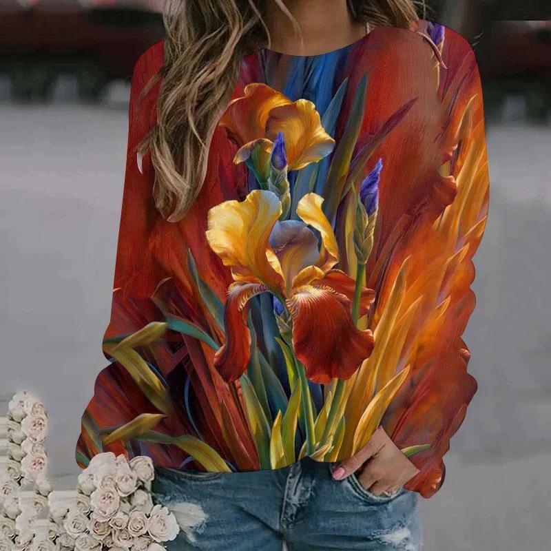 Autumn Winter 3D Oil Painting Printed sweatshirts Women's Printed Pullover Harajuku fashion Clothing Colorful Tops