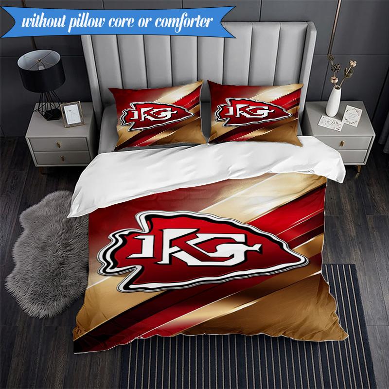 3PCS City Chiefs Emblem Printed Soft Bedding Set,Including 1pc Duvet Cover And 2pcs Pillowcases Perfect for Bedroom, Dormitory, Fan gift