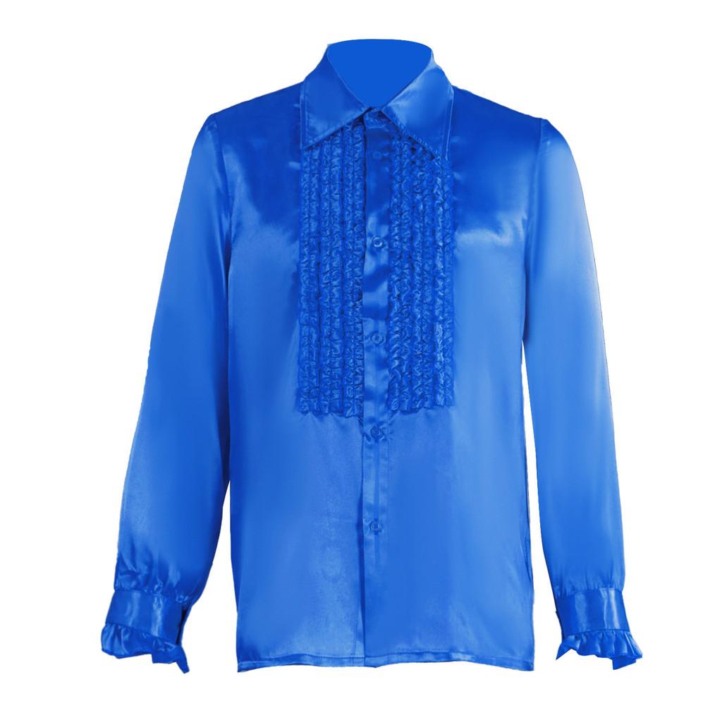 Polyester Satin Ballroom Performance Shirt For Men And Women With Ruffle Details For Halloween Stage Shows