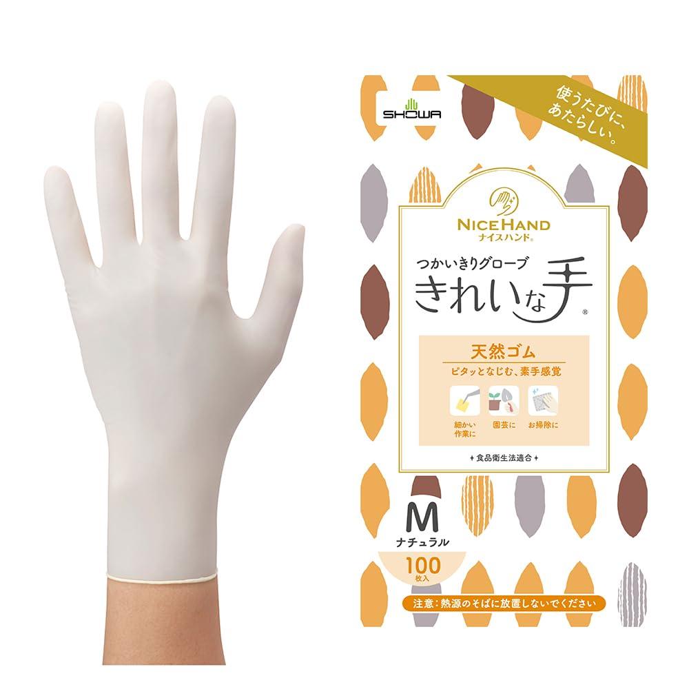 Showa Gloves Sanitation Law Nice Hand Clean Hands Natural 100 1 [Food Compliant] Gloves, Rubber, Gloves, Medium, Box, White, Ambidextrous, Powder-Free белый