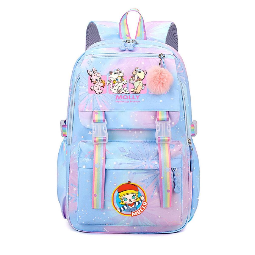 Nova mochila pequena e fofa com estampa de desenho animado da Molly, fresca, de grande capacidade, bolsa escolar