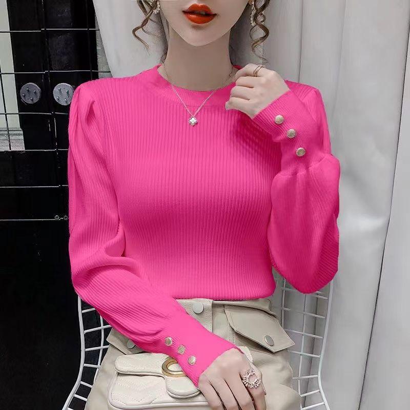 

Свитер с рукавами-фонариками Базовый свитер Женский Популярный Приталенный Осенне-зимний Топ в западном стиле Пуловер Вязаный свитер XXXL розы красного