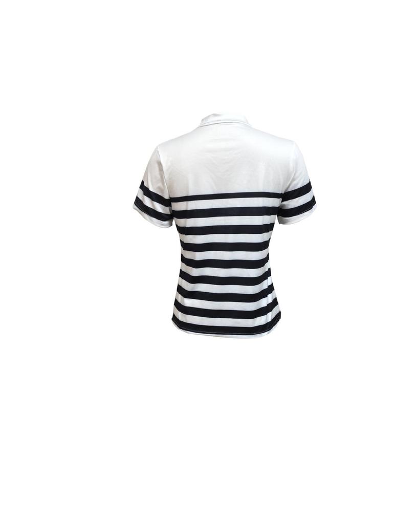 European and American Striped Polo Collar Short Sleeve Women's Autumn T-shirt - Versatile and Fashionable.