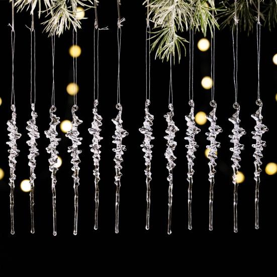 12 Pcs Crystal Christmas Icicle Ornaments for Tree Hanging Clear Acrylic Icicles