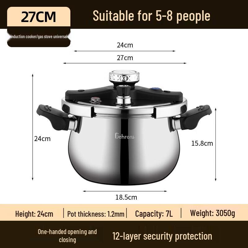 Berlens 7L 3-Ply 304 Stainless Steel Pressure Cooker