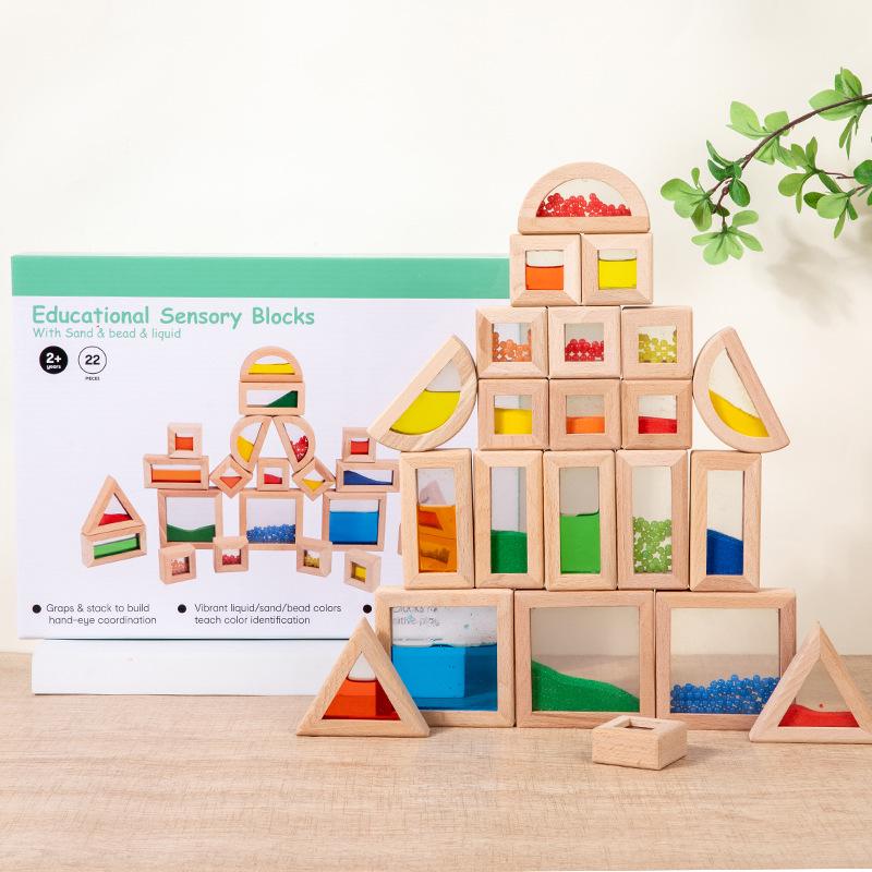 Wooden Flowing Sand Puzzle Blocks: Children's Educational Sensory Toys