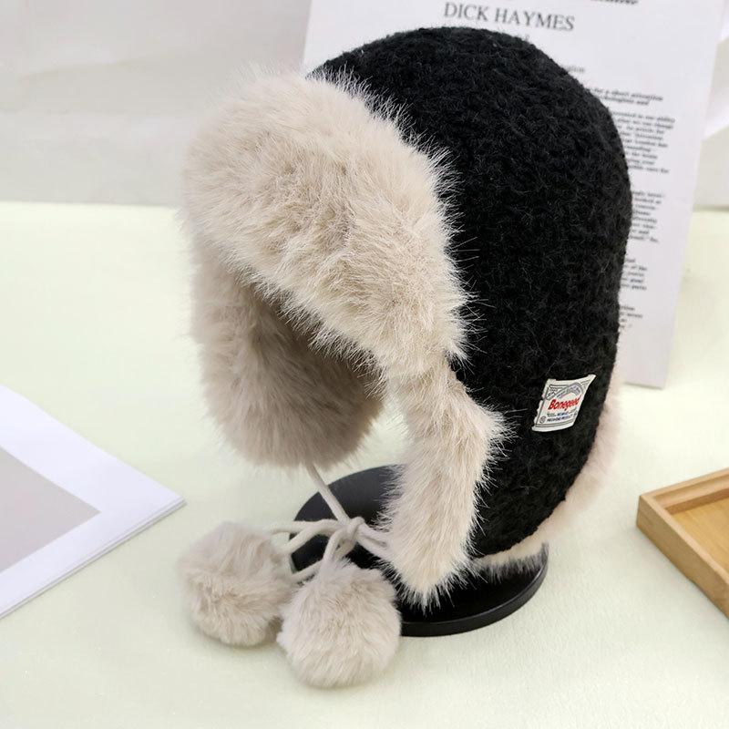 Thickened Warm Ear Cap Ladies Winter Hairy Warm Cotton Hat Outdoor Cycling Skiing Thunder Feng Hat