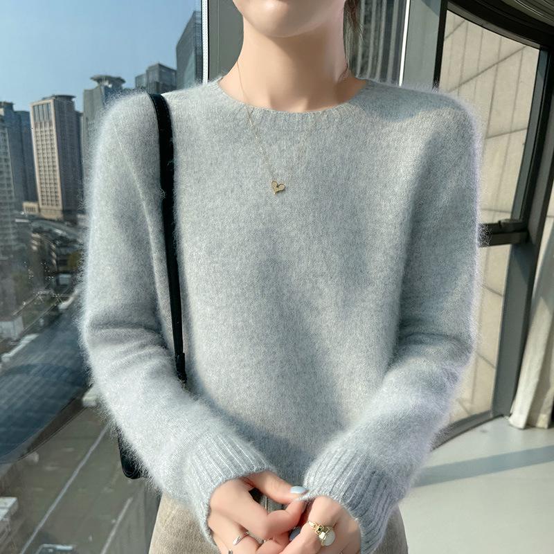 Lekasha Women's Slim Fit 100% Cashmere Round Neck Sweater - Solid Color, Long Sleeve.