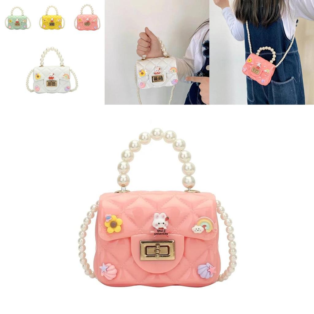 Princess Handbag For Girls With Pearl Jelly Shell Rainbow Design For Daily Use