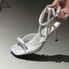 ankle strap silver satin bow high heel cool slippers thin heel open-toed women's sandals temperament