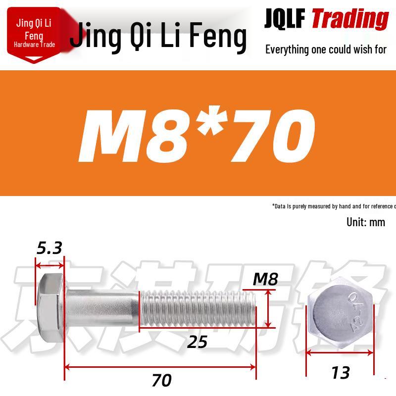 201 Stainless Steel Hex Head Bolt, Half Thread, M6-M30 Threaded Rod