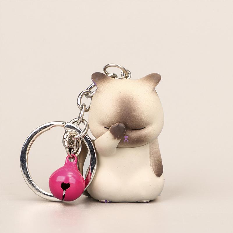 Cute Shy Cat Keychains Chubby Kitten Keyring Trinket Bag Ornament Animal Jewelry