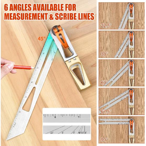 Dovetail Jig with 6:1 and 8:1 Slopes for Woodworking,Multi Angle Measuring Ruler with Dovetail Jig,Stainless Steel Movable Dovetail Guide Includes