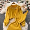 New Autumn Fashion Knitted 2 Piece Set Women Breading Long Sleeve Pearl Top+Knitted Camis Dress Female Sweater Suits 2026 Korea