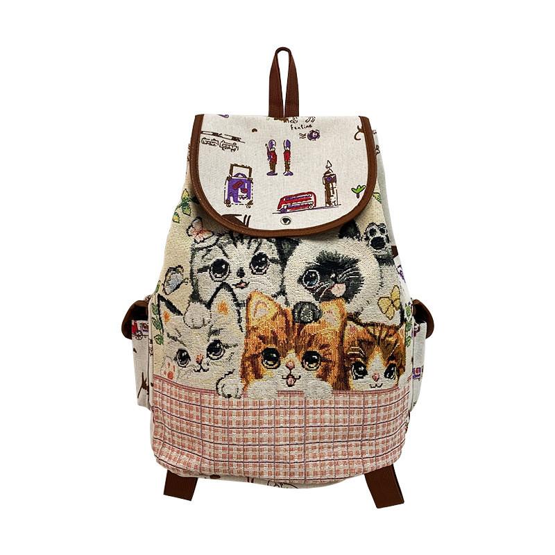 Ethnisch bestickter Canvas-Rucksack mit Kordelzugverschluss für lässige Tagesausflüge