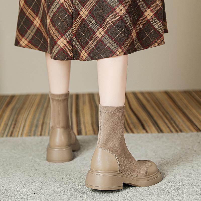 Skinny Korean version round head suede short boots women's socks boots thick-soled muffin bottom elastic thin boots autumn and winter new Martin boots