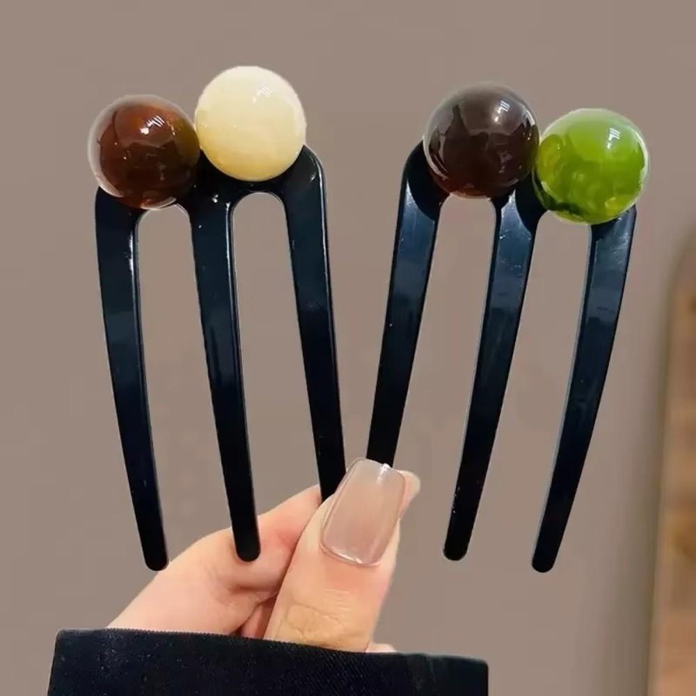 Three Tooth Hair Accessory Beaded Meatball Disc Sturdy Hair Fork  Hair Buns