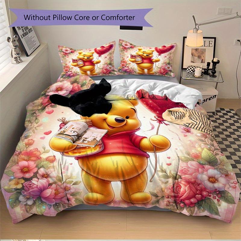 3pcs Set Honey, Heart, Flowers Print Bedding Quilt Cover, Soft and Comfortable Quilt Cover Suitable for Bedroom and Guest Room09