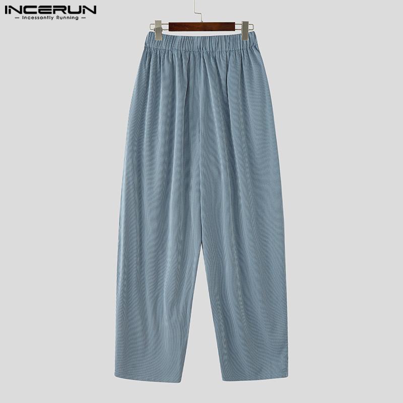 INCERUN Men Elastic Waist Striped Print Casual Loose Harem Pants Trousers with Pocket