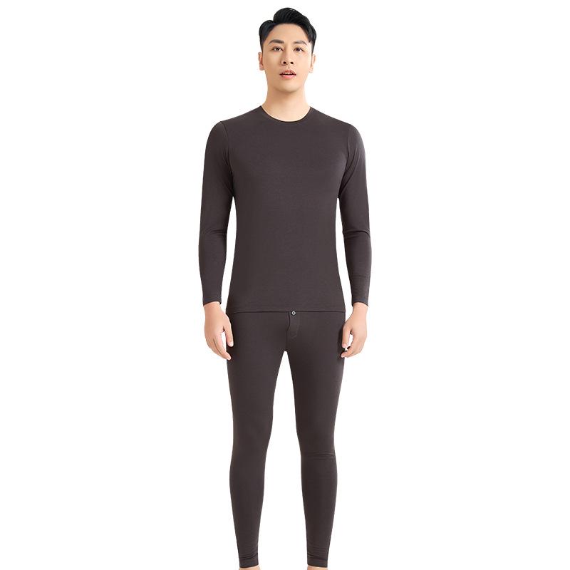 Męski Młodzieżowy Zestaw Bielizny Termicznej z Lyocellu z Okrągłym Dekoltem, Bez Podszewki, Cienki, Jesień/Zima