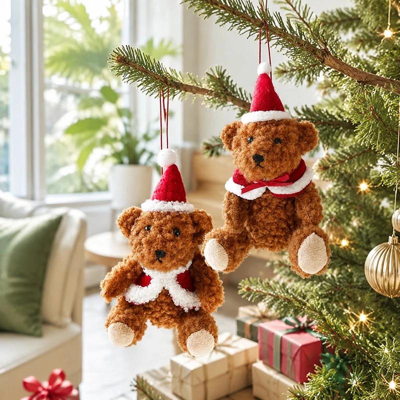 Christmas Coffee Colored Teddy Bear Shaped Pendant Decor Beer Sheep Hanging Christmas Tree Accessories Xmas Navidad Party Gifts