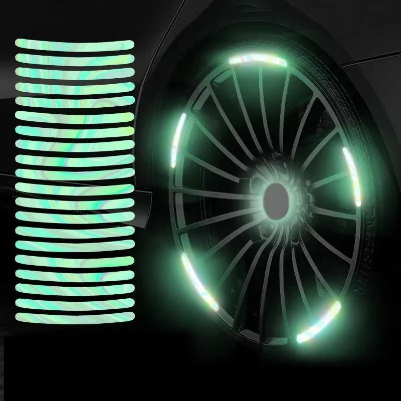 20Pcs Colorful Reflective Strips Car Motorcycle Wheel Hub Stickers Car Styling Decal Sticker Auto Moto Decor Decals Accessories